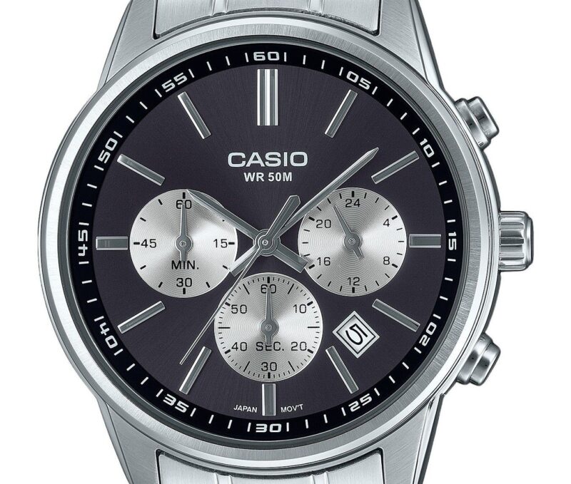Casio Standard Analog Chronograph Stainless Steel Grey Dial Quartz MTP-E515D-1AV Men's Watch