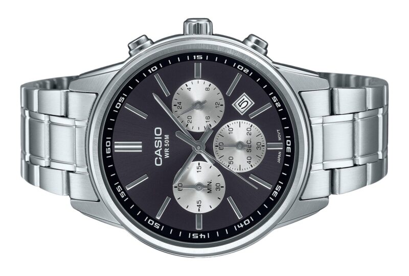Casio Standard Analog Chronograph Stainless Steel Grey Dial Quartz MTP-E515D-1AV Men's Watch