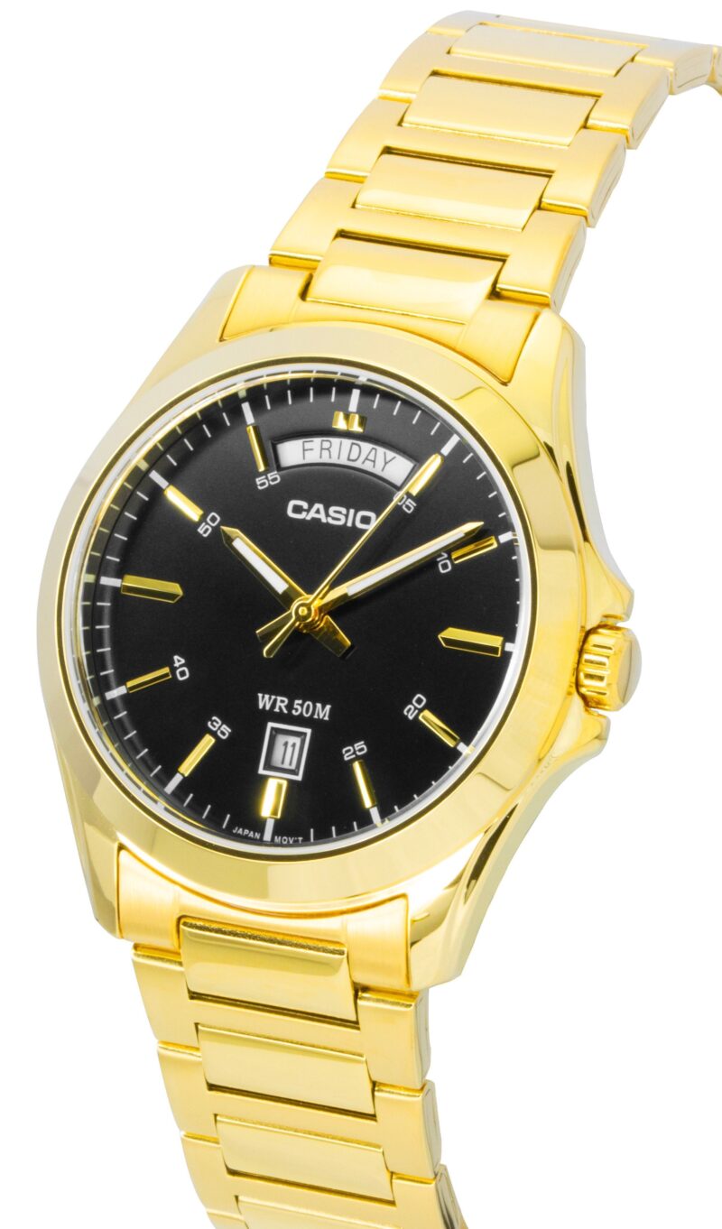Casio Standard Analog Gold Tone Stainless Steel Black Dial Quartz MTP-1370G-1AV Men's Watch