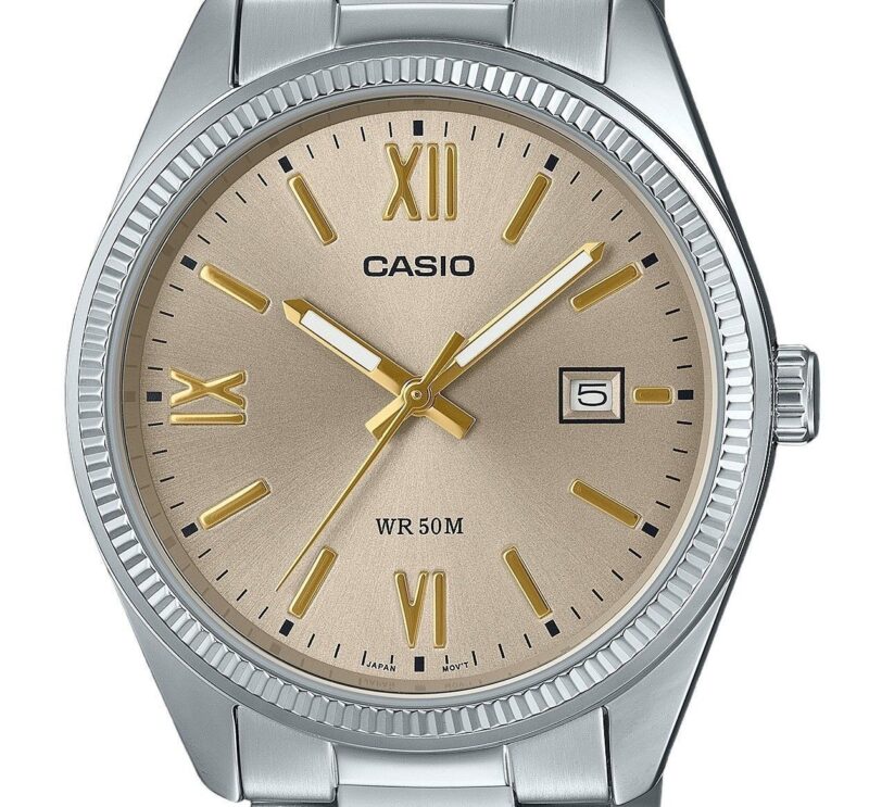 Casio Standard Analog Ion Plated Stainless Steel Beige Dial Quartz MTP-1302DD-9AV Men's Watch