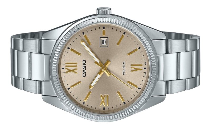 Casio Standard Analog Ion Plated Stainless Steel Beige Dial Quartz MTP-1302DD-9AV Men's Watch