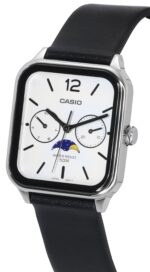 Casio Standard Analog Moon Phase Leather Strap White Dial Quartz MTP-M305L-7A Men's Watch