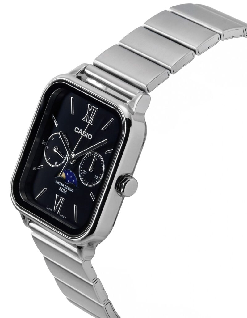 Casio Standard Analog Moon Phase Stainless Steel Black Dial Quartz MTP-M305D-1A2V Men's Watch