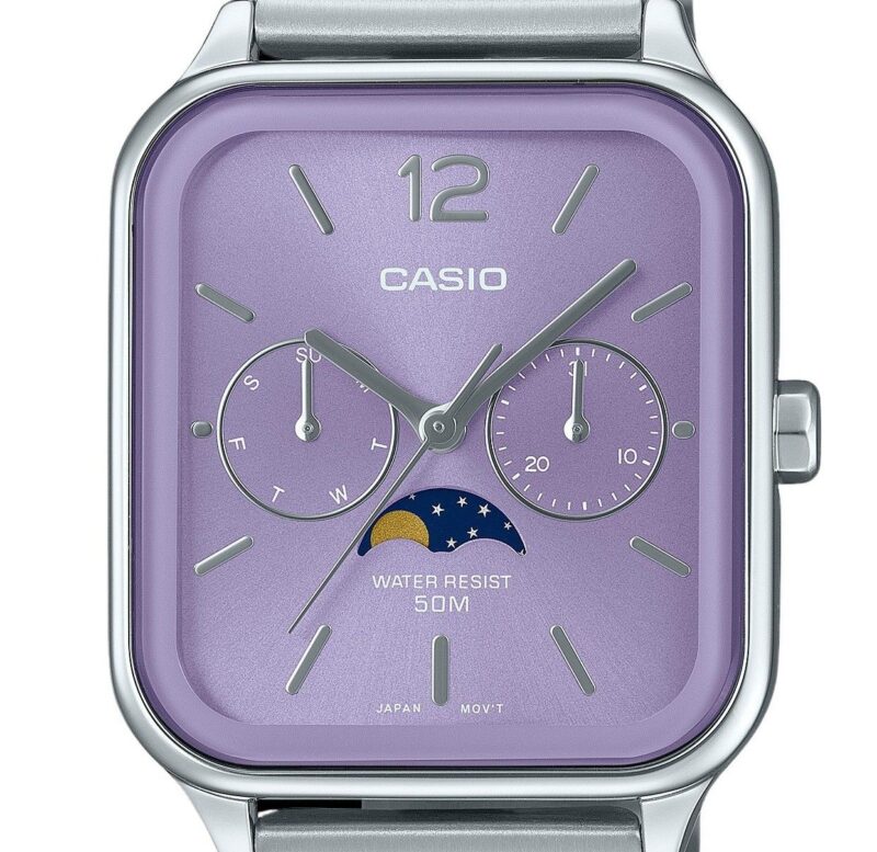 Casio Standard Analog Moon Phase Stainless Steel Purple Dial Quartz MTP-M305D-6AV Men's Watch