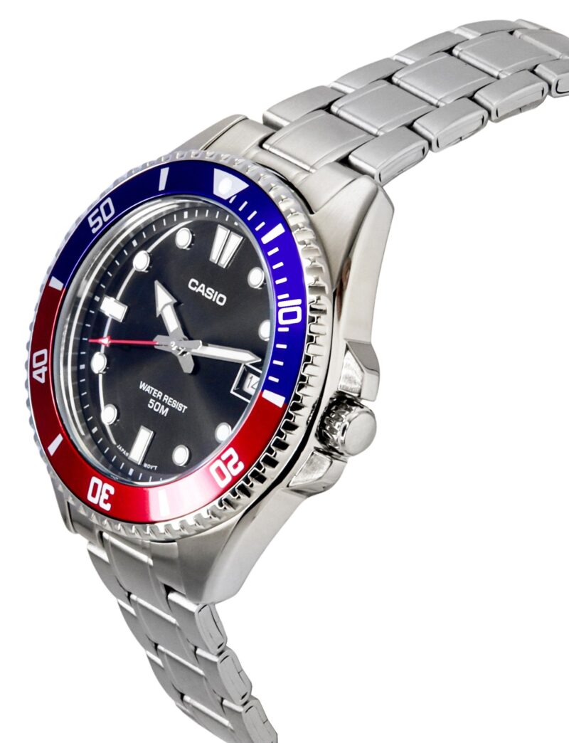 Casio Standard Analog Pepsi Bezel Stainless Steel Black Dial Quartz MDV-10D-1A3 Men's Watch