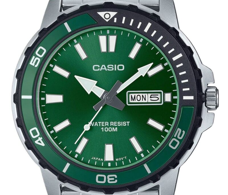 Casio Standard Analog Stainless Steel Green Dial Quartz MTD-125D-3AV 100M Men's Watch