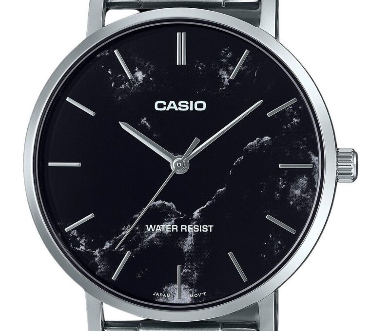 Casio Standard Analog Stainless Steel Marble Inspired Black Dial Quartz MTP-VT01DM-1A Men's Watch