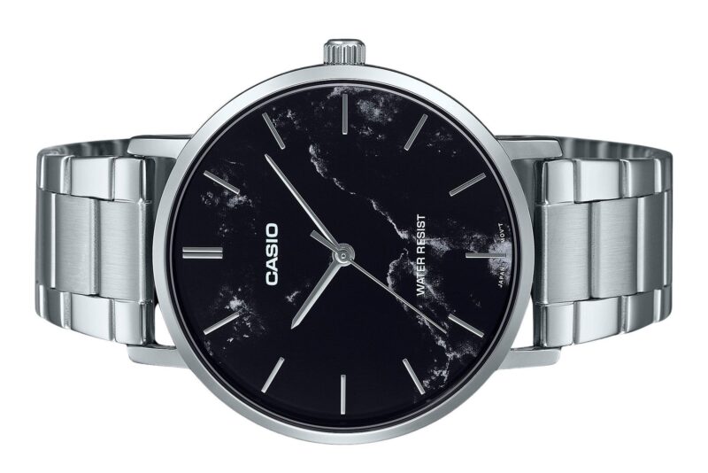 Casio Standard Analog Stainless Steel Marble Inspired Black Dial Quartz MTP-VT01DM-1A Men's Watch