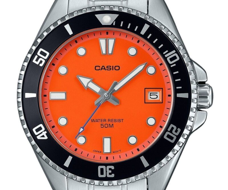 Casio Standard Analog Stainless Steel Orange Dial Quartz MDV-10D-4A1V Men's Watch
