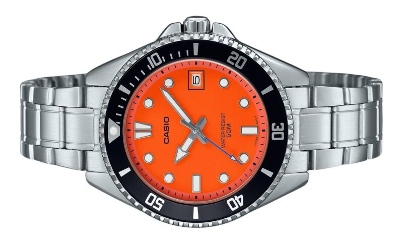 Casio Standard Analog Stainless Steel Orange Dial Quartz MDV-10D-4A1V Men's Watch