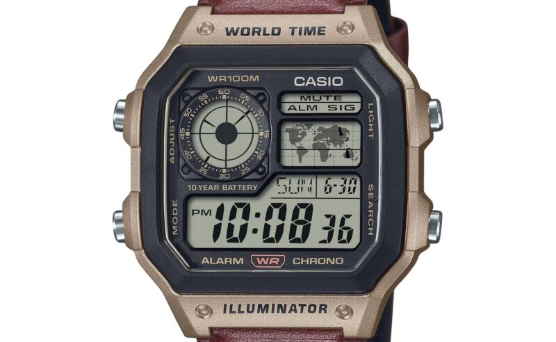Casio Standard Digital World Time Leather Strap Quartz AE-1200WHL-5AV 100M Men's Watch