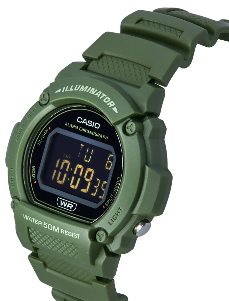 Casio Standard Illuminator Digital Green Resin Strap Quartz W-219HC-3B Men's Watch