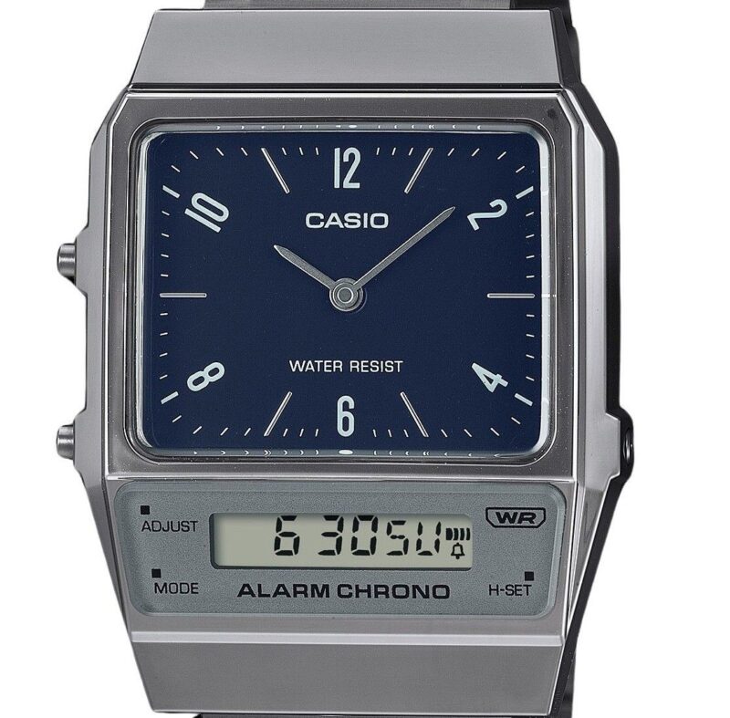 Casio Vintage Analog Digital Dual Time Stainless Steel Bracelet Blue Dial Quartz AQ-800EB-2A Unisex Watch