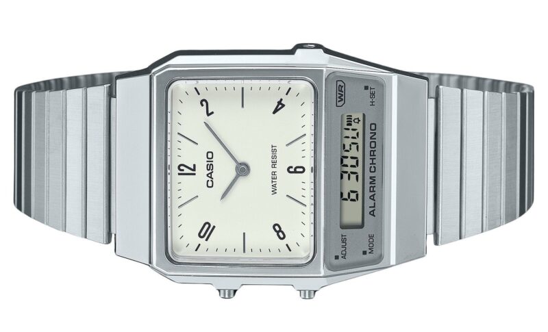 Casio Vintage Analog Digital Dual Time Stainless Steel Bracelet White Dial Quartz AQ-800E-7A2 Unisex Watch