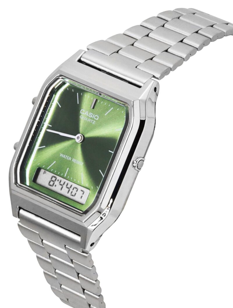 Casio Vintage Analog Digital Green Dial Dual Time Quartz AQ-230A-3AMQY Unisex Watch