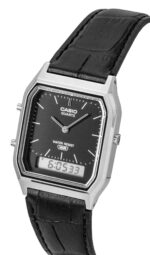 Casio Vintage Analog Digital Leather Strap Black Dial Quartz AQ-230EL-1A Unisex Watch
