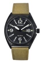 Citizen Eco-Drive Green Nylon Strap Black Dial AW1575-08E 100M Men's Watch