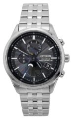Citizen Eco-Drive Radio Controlled Moon Phase Stainless Steel Black Dial BY1030-50E 100M Men's Watch