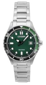 Citizen Eco-Drive Stainless Steel Green Dial AW1828-80X 100M Unisex Watch