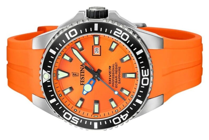 Festina Diver Rubber Strap Orange Dial Quartz F20664-4 200M Men's Watch