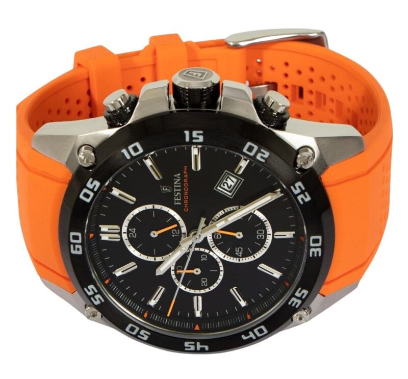 Festina The Originals Chronograph Orange Rubber Strap Black Dial Quartz F20330-4 100M Men's Watch