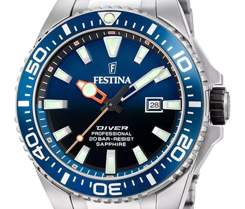 Festina The Originals Stainless Steel Blue Dial Quartz Diver's F20663-1 200M Men's Watch