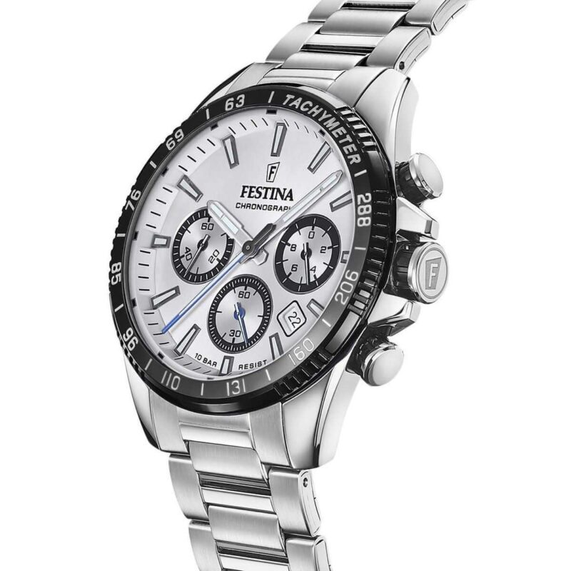 Festina Timeless Chronograph Stainless Steel Silver Dial Quartz F20560-1 100M Men's Watch