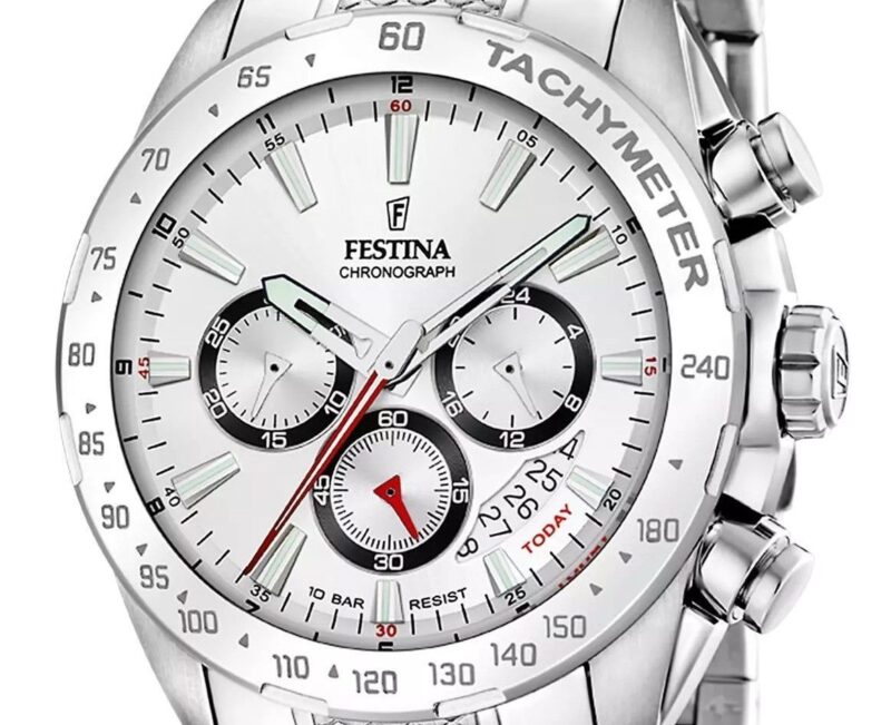 Festina Timeless Chronograph Stainless Steel White Dial Quartz F20668-1 100M Men's Watch