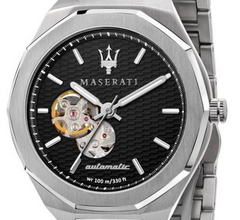 Refurbished Maserati Stile Open Heart Black Dial Stainless Steel Automatic R8823142002 100M Men's Watch