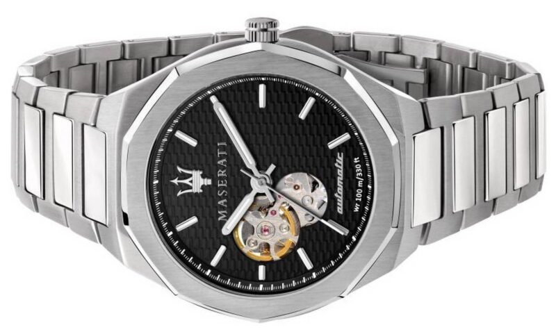 Refurbished Maserati Stile Open Heart Black Dial Stainless Steel Automatic R8823142002 100M Men's Watch