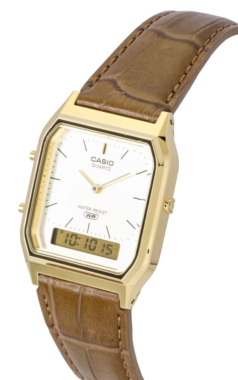Casio Vintage Analog Digital Leather Strap Gold Dial Quartz AQ-230EGL-9A Unisex Watch