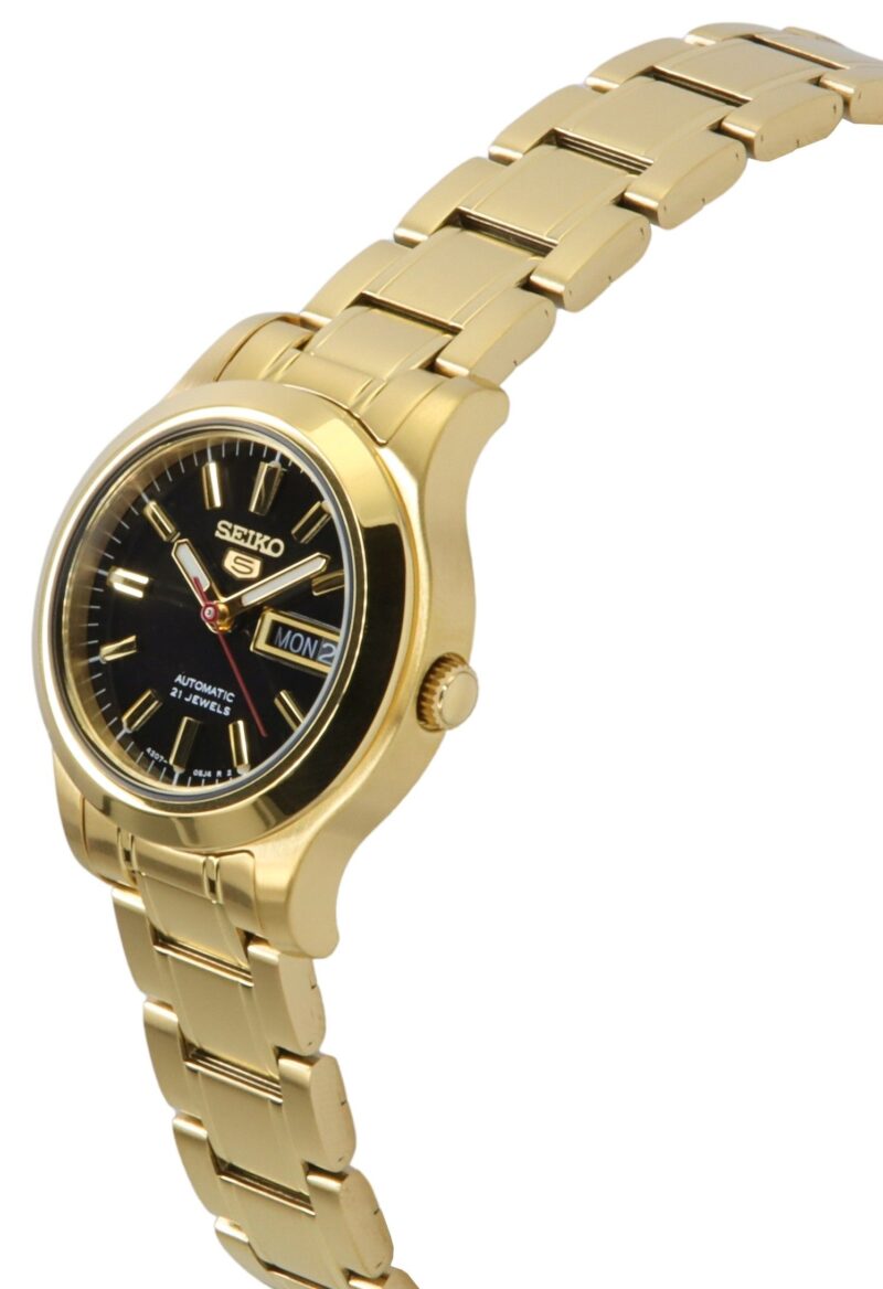 Seiko 5 Classic Gold Tone Stainless Steel Black Dial 21 Jewels Automatic SYMD96K1 Women's Watch