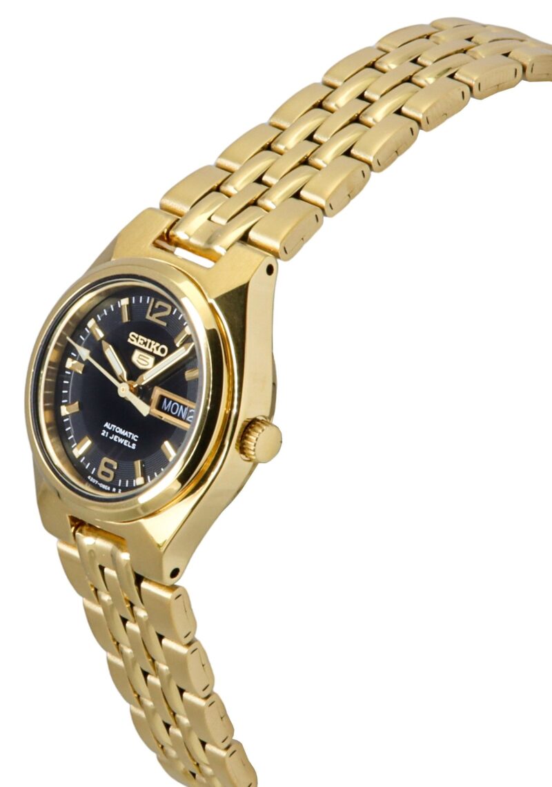 Seiko 5 Gold Tone Stainless Steel Black Dial Automatic SYMK38K1 Women's Watch