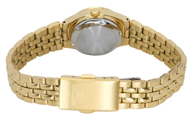 Seiko 5 Gold Tone Stainless Steel Black Dial Automatic SYMK38K1 Women's Watch