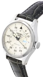 Seiko 5 Sports GMT Champagne Flieger Suit Style Leather Strap Automatic SRPJ87K1 100M Men's Watch