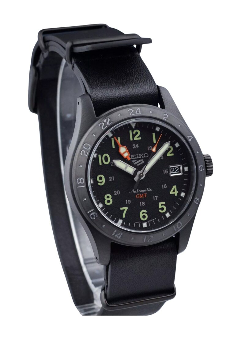 Seiko 5 Sports GMT Field Series Leather Strap Black Dial Automatic SSK025K1 100M Men's Watch