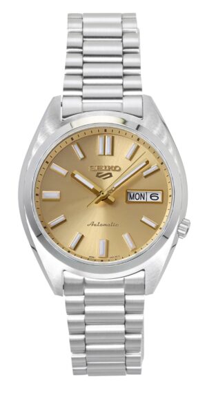 Seiko 5 Sports SNXS Stainless Steel Gold Dial Automatic SRPL59K1 100M Men's Watch