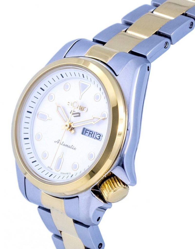 Seiko 5 Sports Two Tone Stainless Steel White Dial Automatic SRE004 SRE004K1 SRE004K 100M Women's Watch