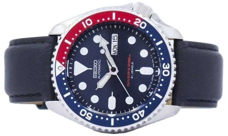 Seiko Automatic Diver's Black Leather SKX009J1-var-LS10 200M Men's Watch