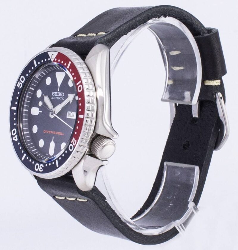 Seiko Automatic SKX009K1-var-LS14 Diver's 200M Black Leather Strap Men's Watch