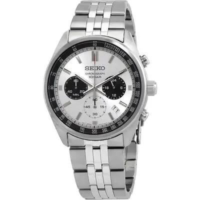 Seiko Chronograph Stainless Steel White Dial Quartz SSB425P1 100M Men's Watch