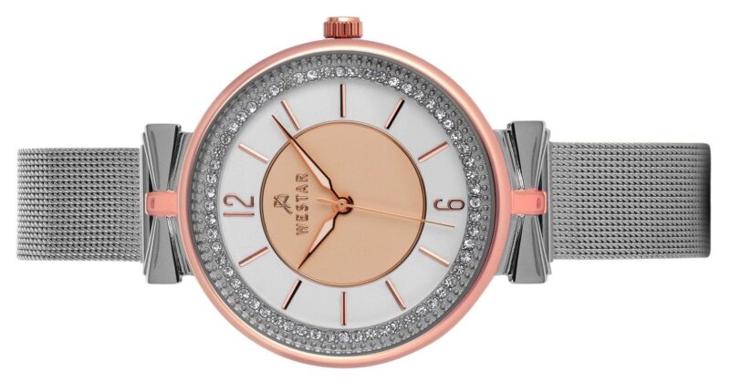 Westar Zing Crystal Accents Stainless Steel Mesh Gold And Silver Dial Quartz 00130SPN601 Women's Watch