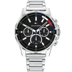 Tommy Hilfiger Mason 45mm Men’s Watch – Black Multi-Function Dial, Silver Stainless Steel Bracelet & 5 ATM Water Resistance (1791936)