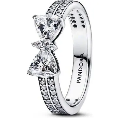 Pandora Sparkling Bow Double-row Ring (193552C01-54) Women JEWELRY