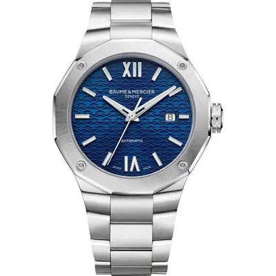 Baume & Mercier Riviera 42mm Men's Watch – Blue Sunray Wave Dial, Stainless Steel Case & Integrated Bracelet, Swiss Automatic (M0A10620)