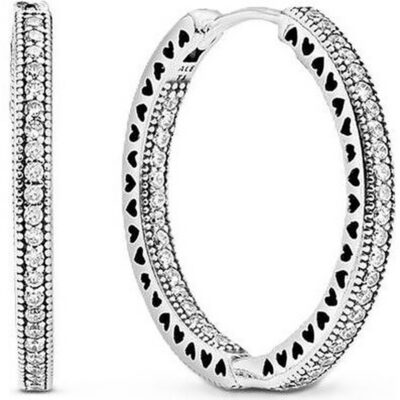 Pandora Jewels Hoop Silver Earrings With Clear Cubic Zirconia - 27 Mm (296319CZ) Women JEWELRY