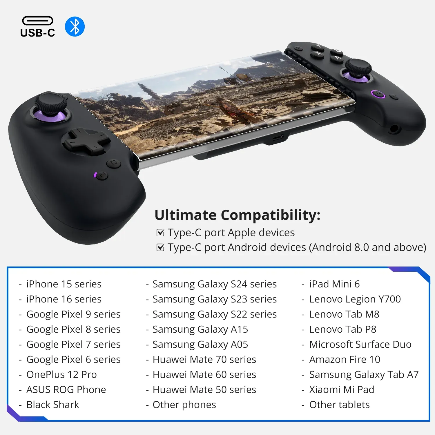 Abxylute S9 Mobile controller - USB-C + Bluetooth: Supports a wide range of phone/tablet devices compatibility; 4 Abxylute S9 Mobile controller - USB-C + Bluetooth: Supports a wide range of phone/tablet devices compatibility; - Image 4