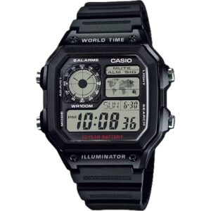Casio Sport Diver - World Time Illuminator 5 Alarms - Future Classic Collection - Black (AE-1200WH-1AVEF) Men WATCHES