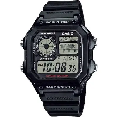 Casio Sport Diver - World Time Illuminator 5 Alarms - Future Classic Collection - Black (AE-1200WH-1AVEF) Men WATCHES