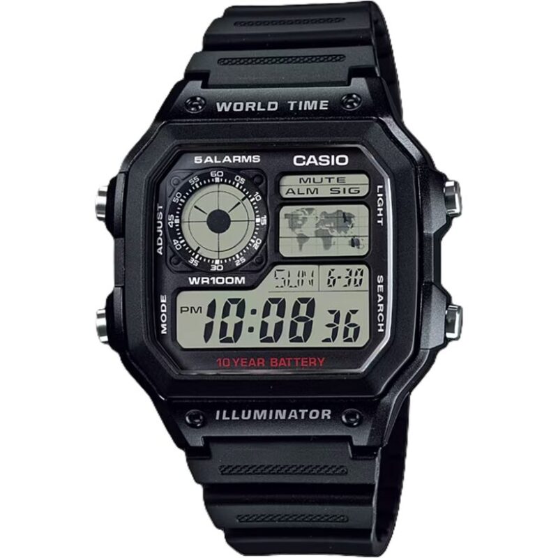 Casio Sport Diver - World Time Illuminator 5 Alarms - Future Classic Collection - Black (AE-1200WH-1AVEF) Men WATCHES
